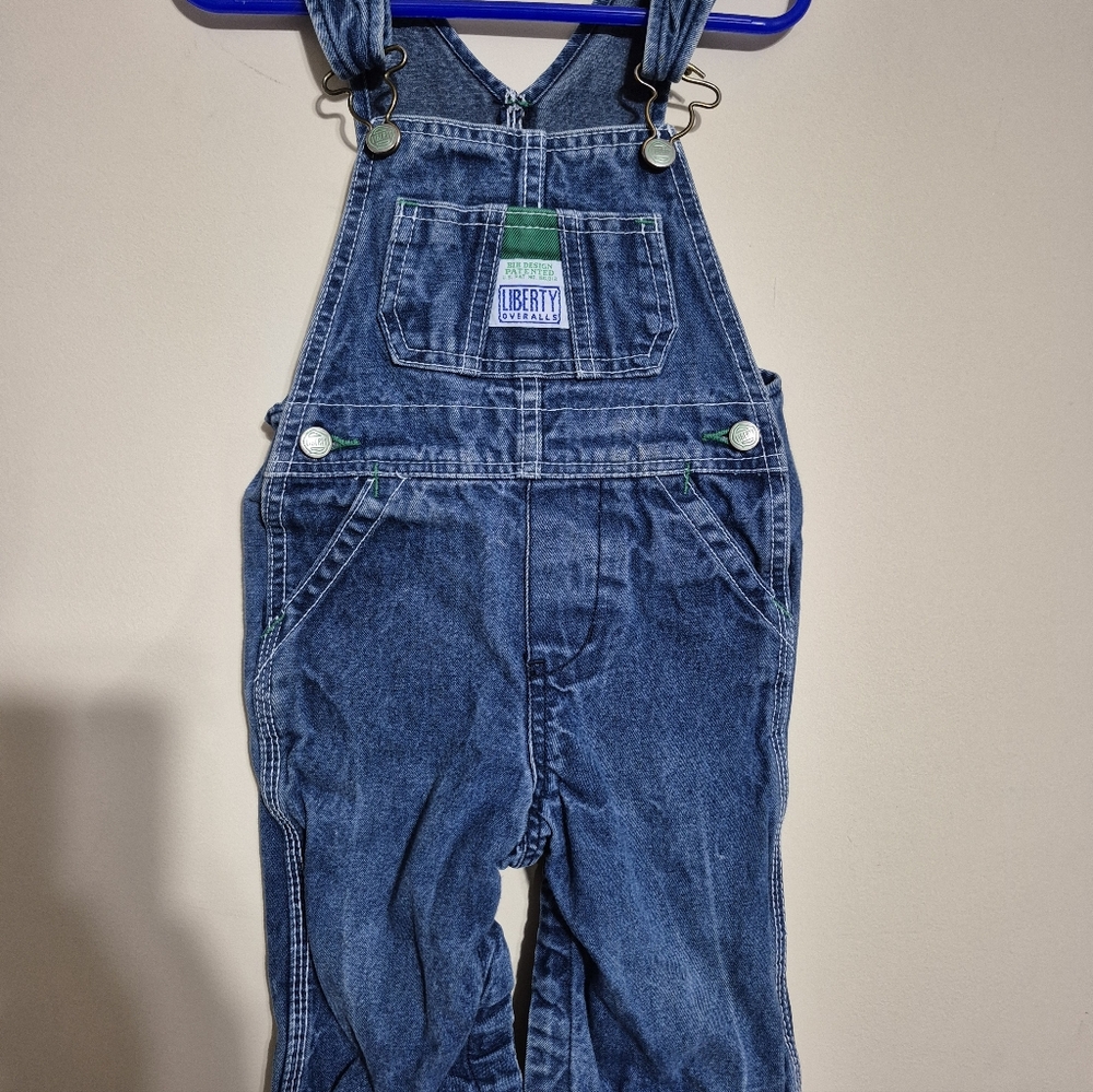Liberty Blue Jean Denim Bib Overalls. Youth Size 12 Months. Pockets. Blue